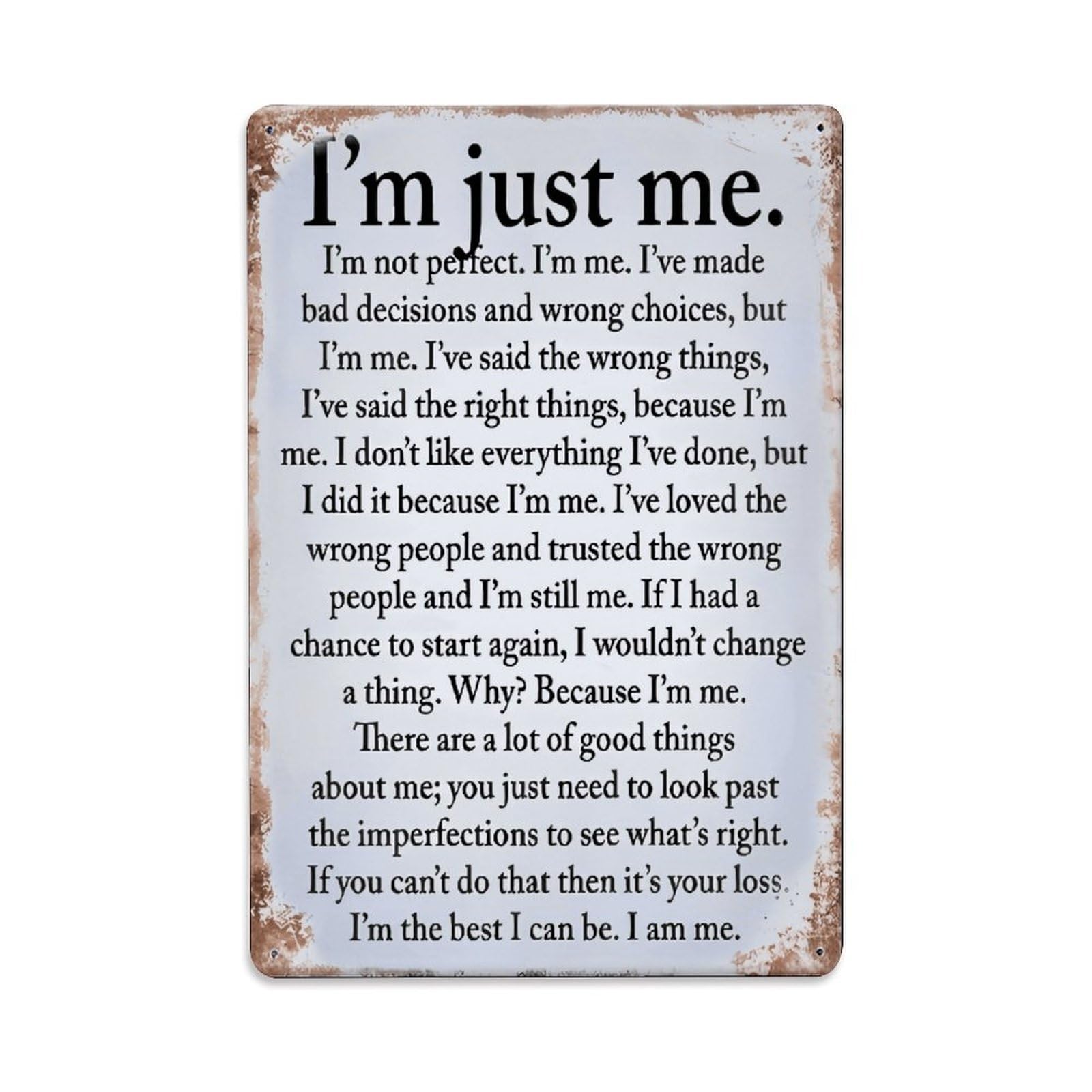 Self Acceptance Quote Wall Sign Vintage Aluminium Metal Sign, Retro Wall Decor for Home, Bar, Garage & Farmhouse 30x20cm