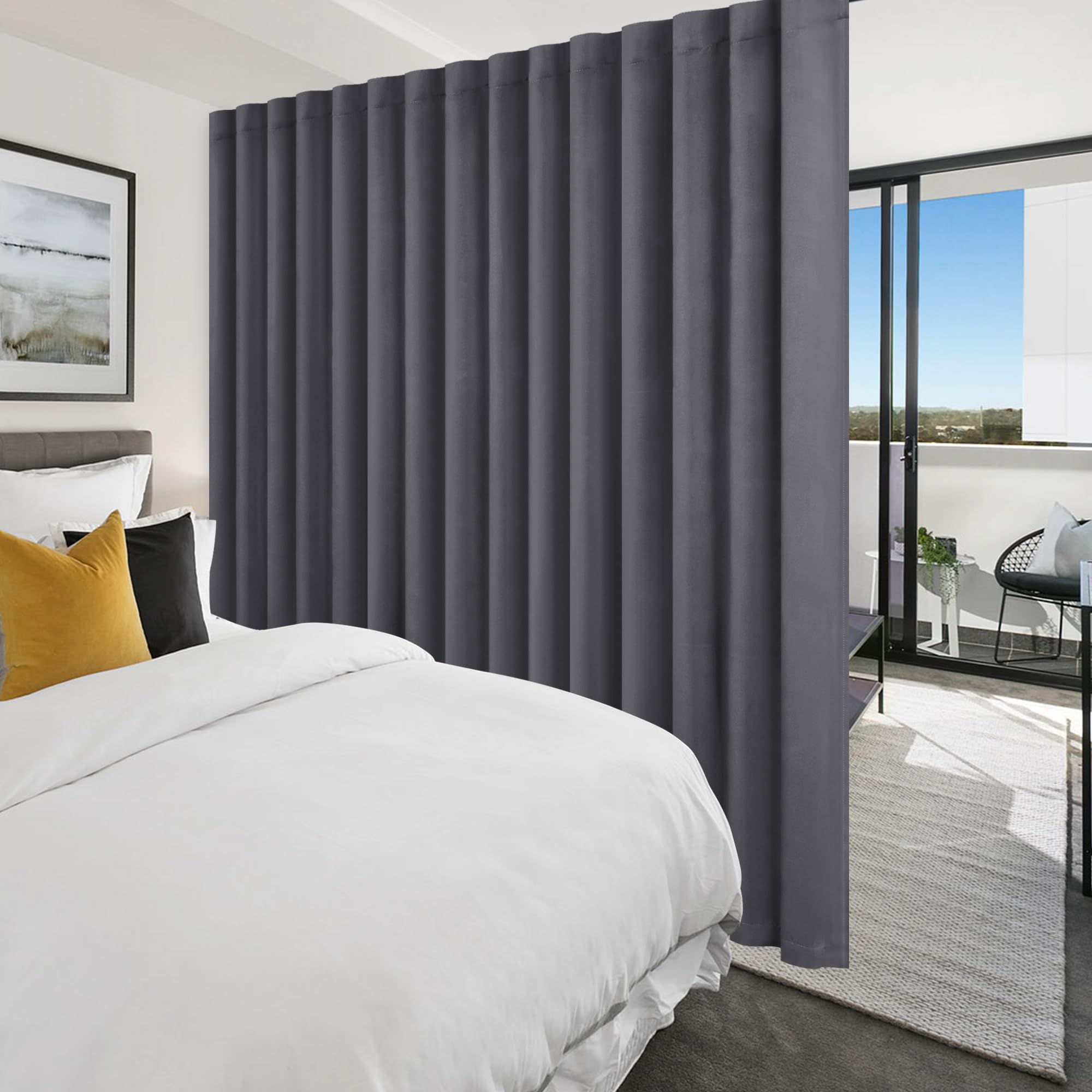 Photo 1 of Hiasan Blackout Room Divider Curtain, 120 x 84 Inch, Dark Grey