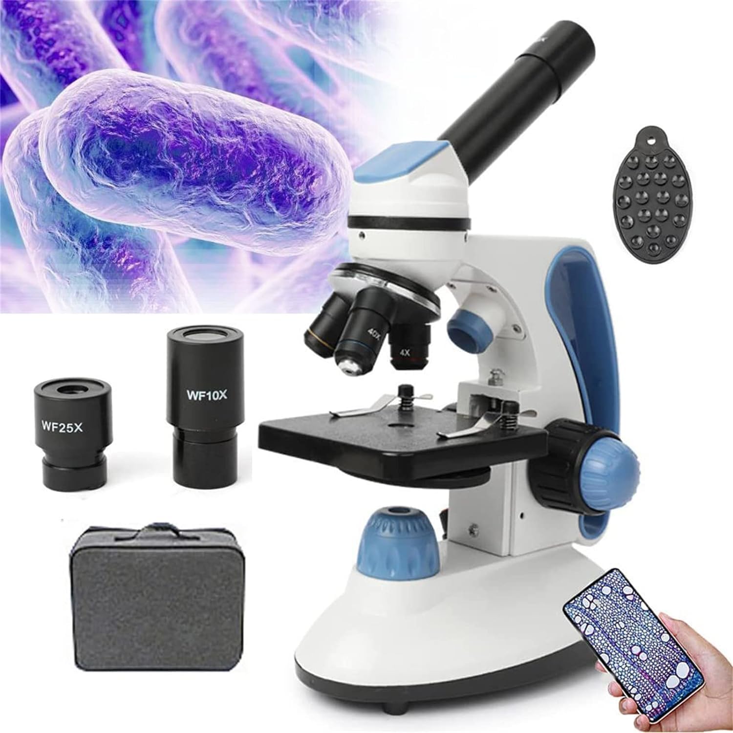 Microscopio binoculare, microscopio biologico HD, ingrandimento 40X-1000X, doppia illuminazione LED, controllo coassiale della messa a fuoco grossolana e fine, ideale per studenti e hobbisti