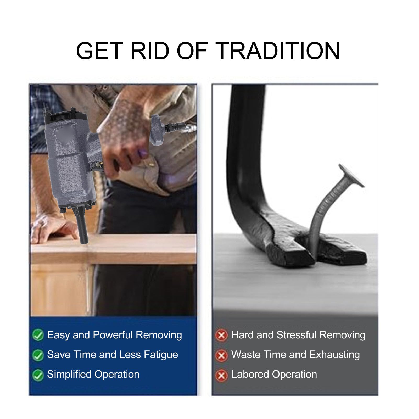 Removedor de Clavos Neumático, Clavador de Aire, Extractor de Clavos Neumático de Alta Resistencia, Desclavador de Aire para Quitar Clavos con un Diámetro de 1 a 5 Mm y una