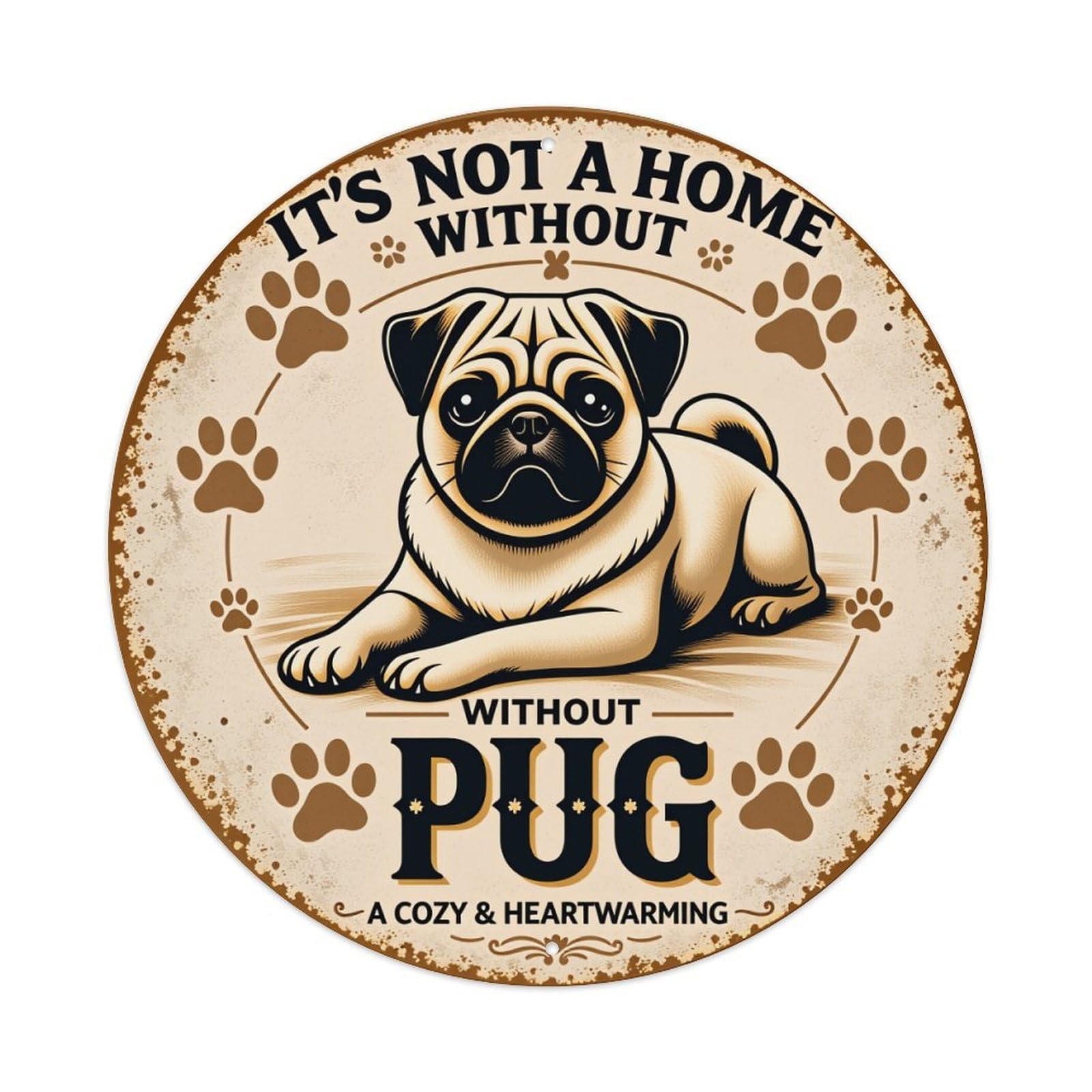 Pug Lying With Paw Prints Metal Tin Sign Vintage Garden Bedroom Cafe Bar Man Cave Home Wall Decor Metal Poster 8x8 inches