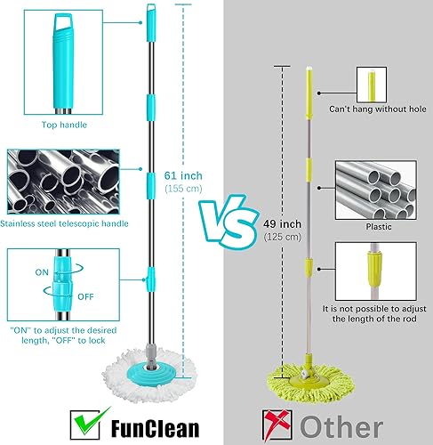 Miniatura 5 de FunClean - Trapeador giratorio y cubo, trapeador y cubo con escurridor para el hogar, herramienta de limpieza de piso giratorio de 360 grados con 6