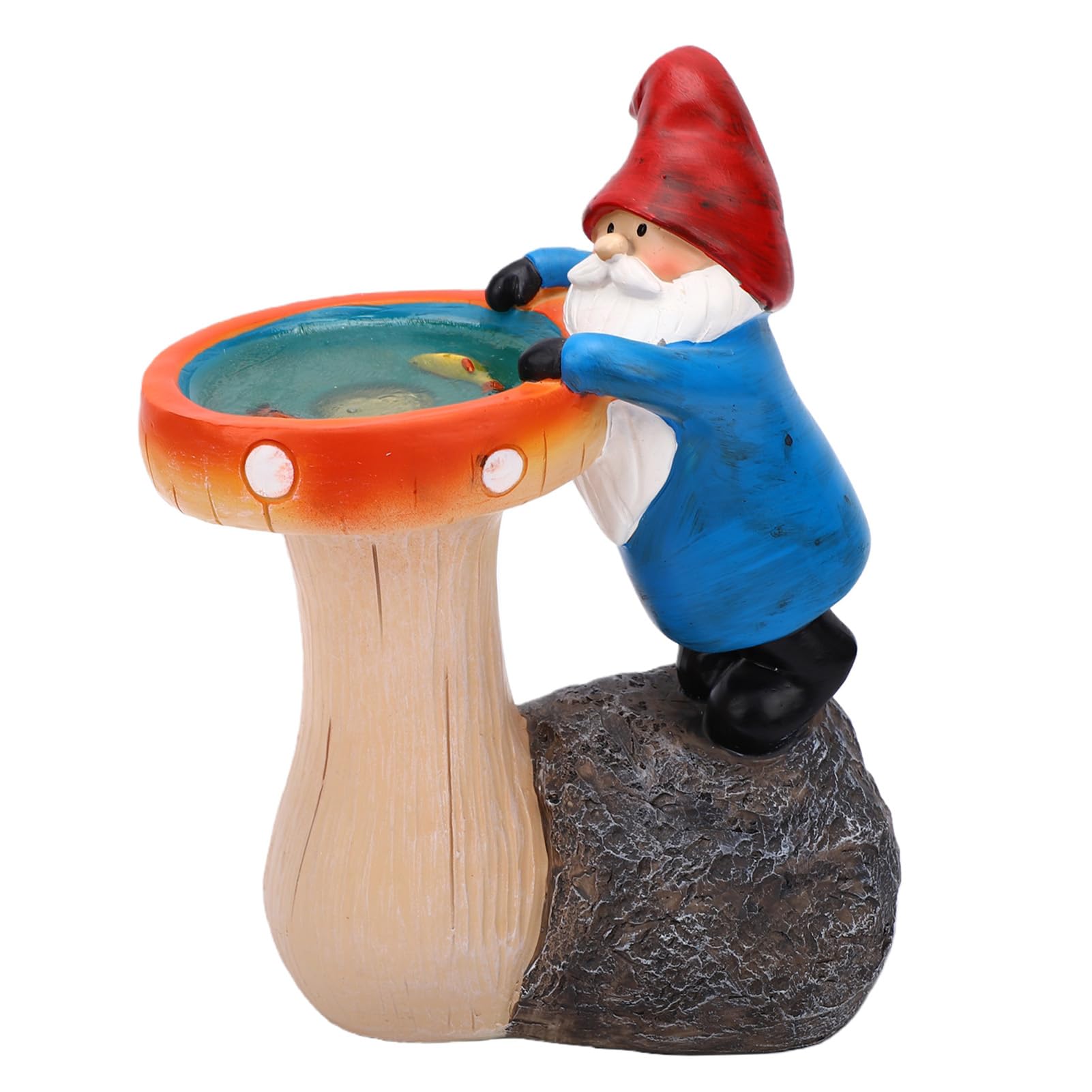 Rengue Gnomo da Giardino Solare, Statuetta Decorativa con Stagno a Fungo