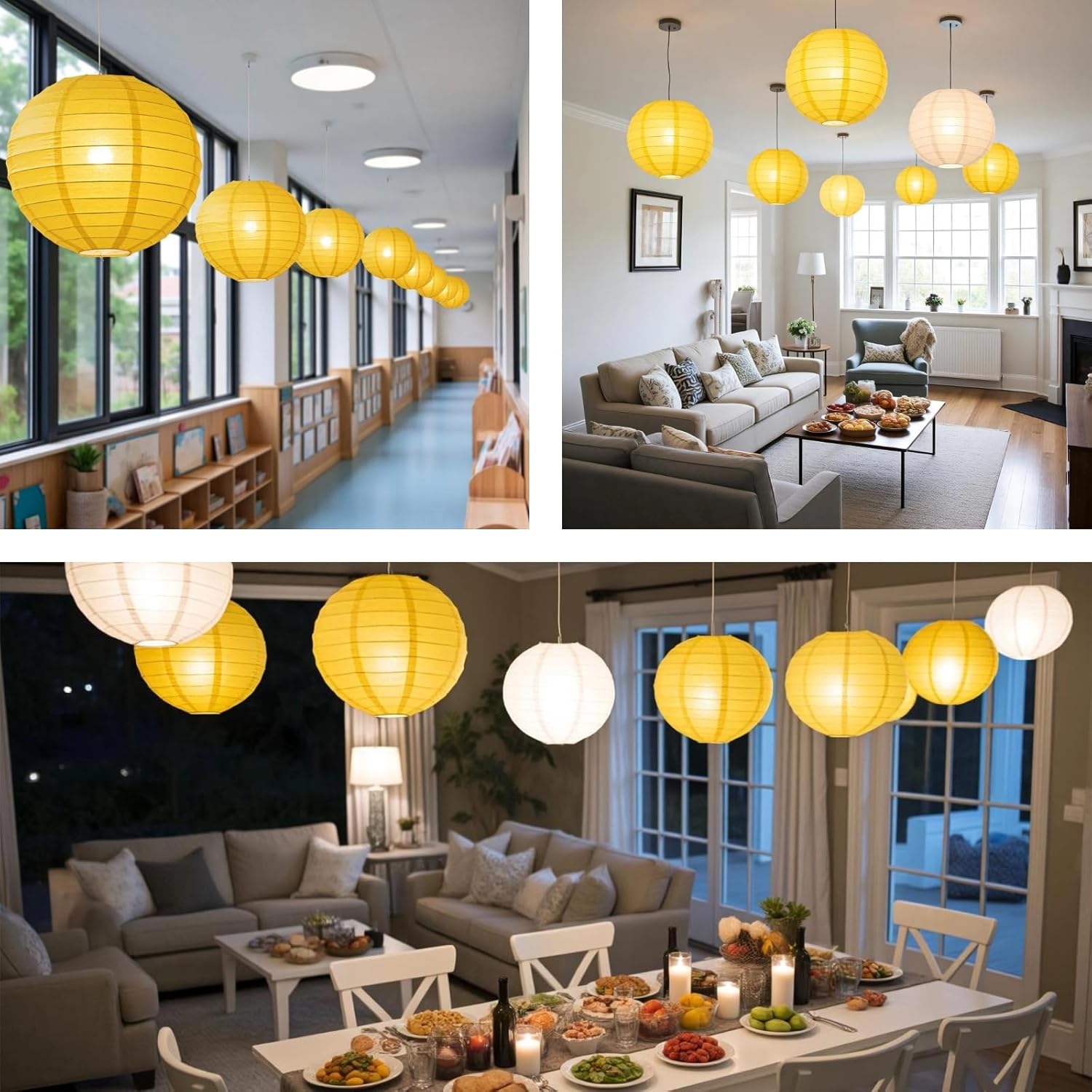 Chinese Paper Lanterns - Pack of 10, 10-Inch Yellow Hanging Lights for Birthday Party Decorations, Ceiling Decor, Rainbow Classroom, Wedding, and Home Party