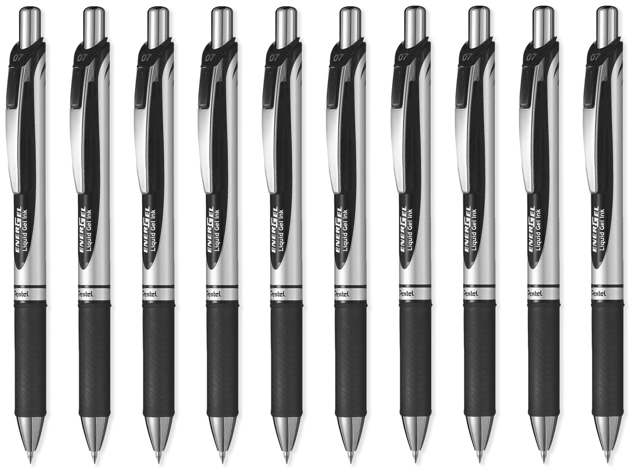 Pentel EnerGel XM BL77 - Retractable Liquid Gel Ink Pen - 0.7mm Medium Tip - Black Ink - Pack of 10