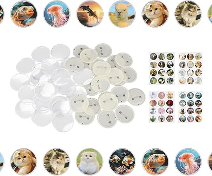 Domigard 48 Pack 2 Inch Clear Button Pins,Acrylic Blank Button Pins Bulk with 48 Pcs Buttons Parts Pictures for Make Your Own Buttons Badge Maker DIY Crafts Supplies