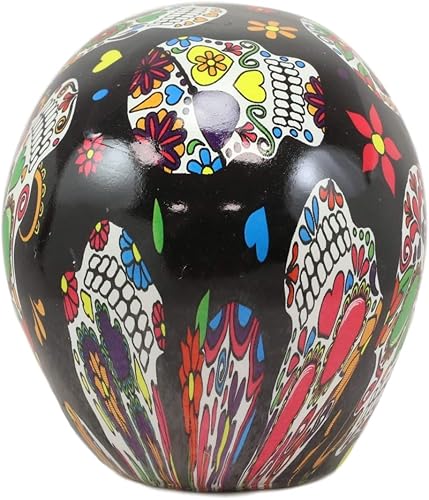 Miniatura 6 de Ebros Gift Cráneo de azúcar negro con máscara de desfile floral, estatua de calaveras como accesorio decorativo de Halloween, diseño gótico de