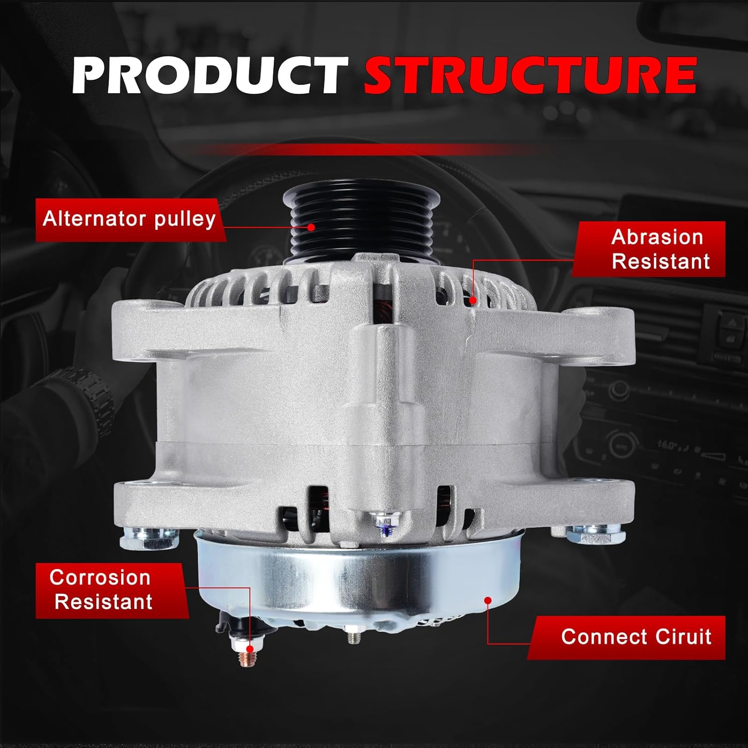 Alternator 11191N 130A 12V Compatible with 2007-2009 Santa Fe 3.3L, 06-10 Sonata 3.3L, 07-10 Azera 3.3L, 08-10 Azera 3.8L, 07-12 Veracruz 3.8L, 07-09 Sorento 3.8L, 08-09 Sorento 3.3L
