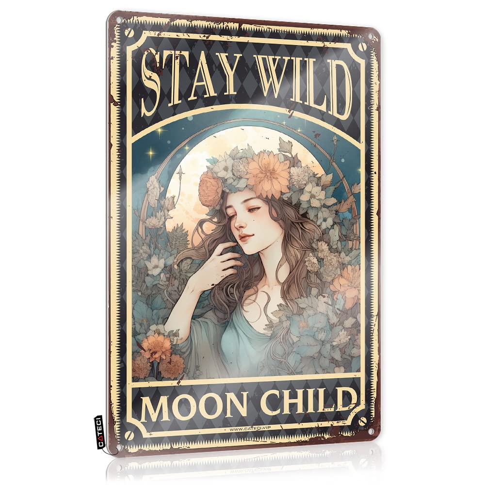 MGHTLCCME Sarcastic Signs Stay Wild Moon Child Tin Sign Cottage Core Decorhippie Stuffcoffee Decor For Coffee Barbest Grandma Gifts Home Bar Decor Signs For Room(20X30CM)
