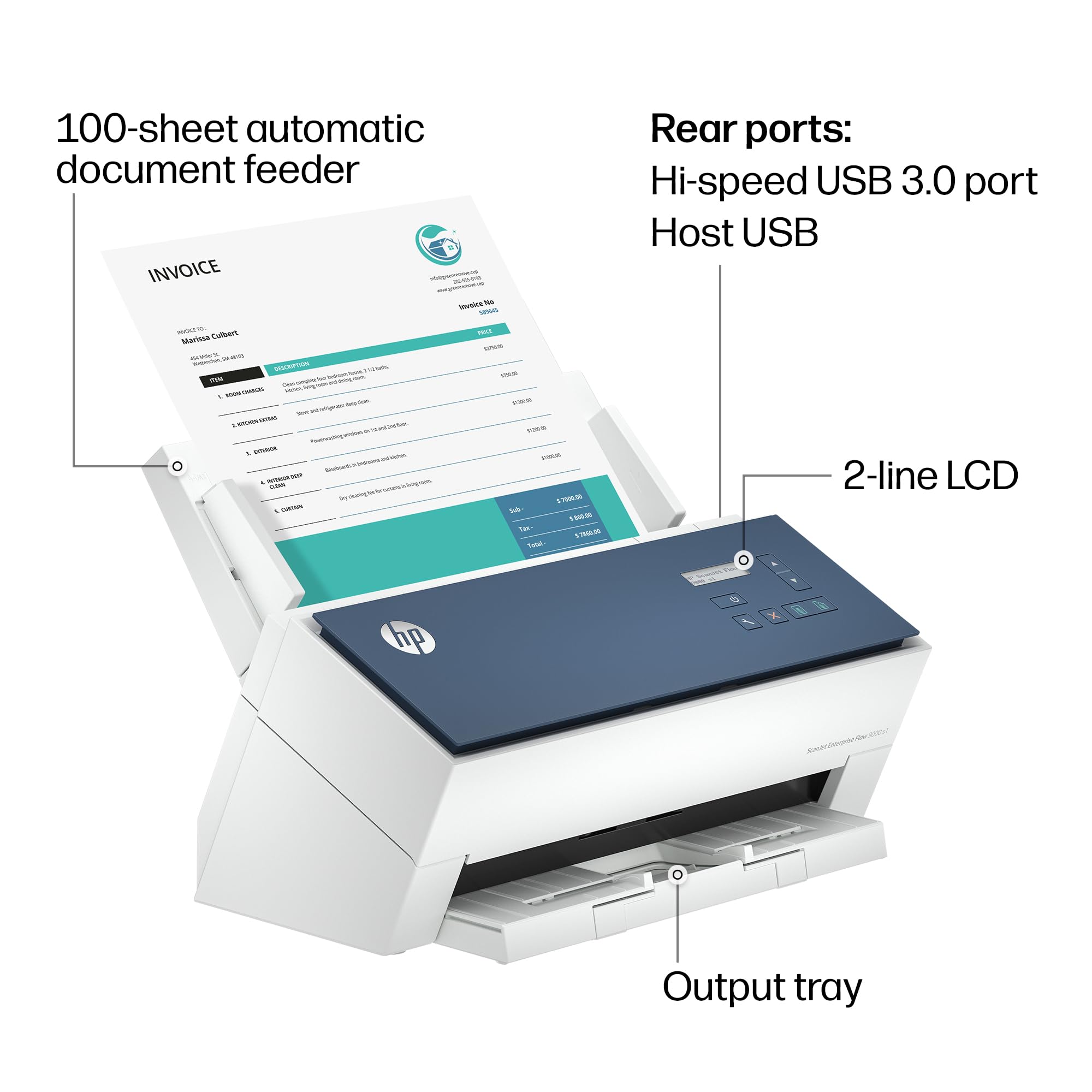 HP ScanJet Enterprise Flow 9000 s1 Scanner Rapide Double Face avec Chargeur Automatique de Documents, idéal pour Le Bureau (8Q4W0A)