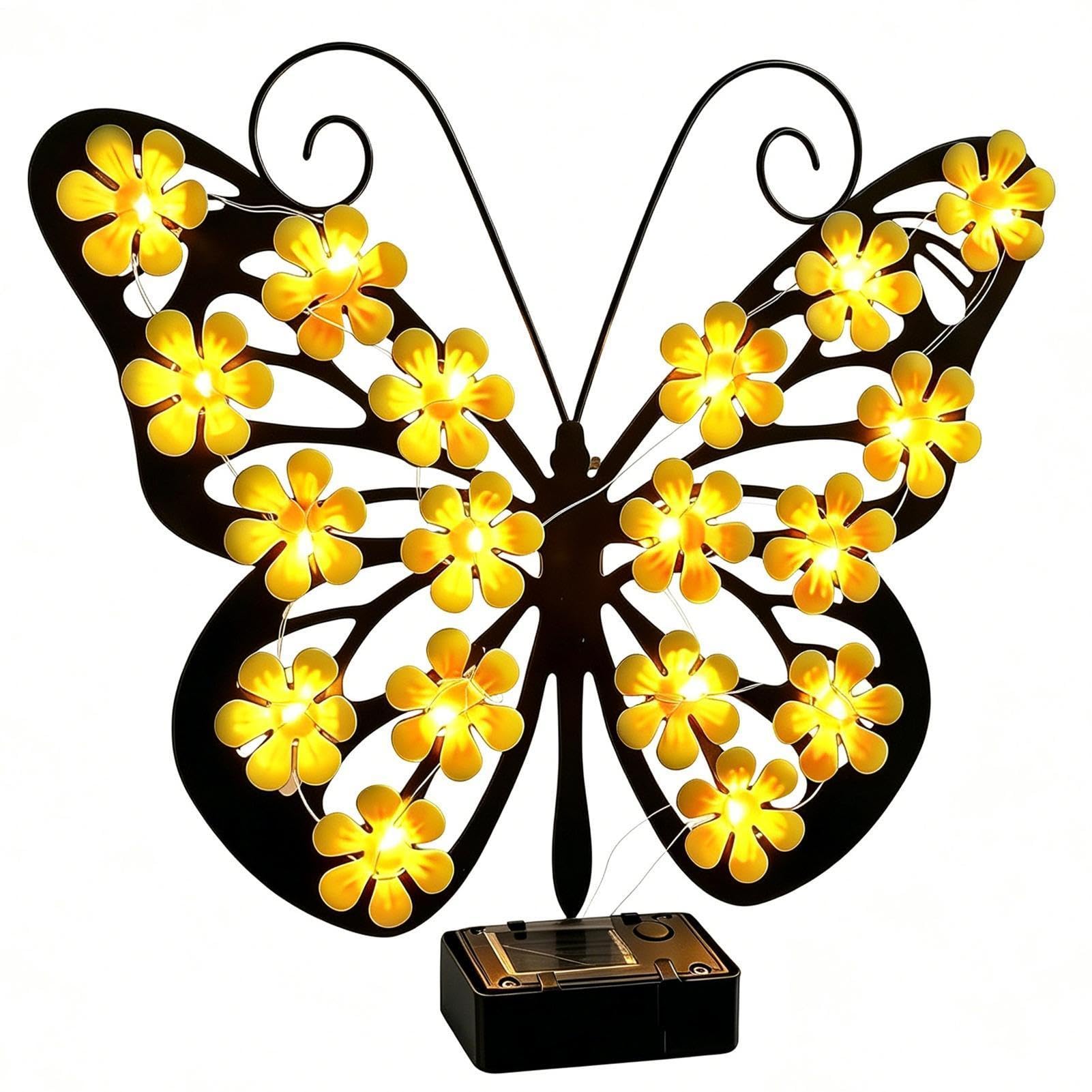 Djeyzusy Solar Butterfly Lights Outdoor | Led Butterfly Wall Lights for Outside | Outdoor Metal Butterflies/Bee/Olw Wall Art Lamp Ornament | Solar Fence Light for Garden, Patios, Porches Decorative