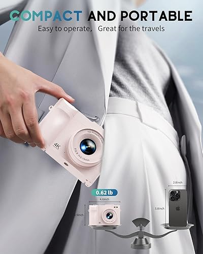 Miniatura 7 de Cámara digital 4K para fotografía, cámara de videoblogs de 50 megapíxeles para YouTube, cámaras compactas con pantalla giratoria de 2.8" de 180°