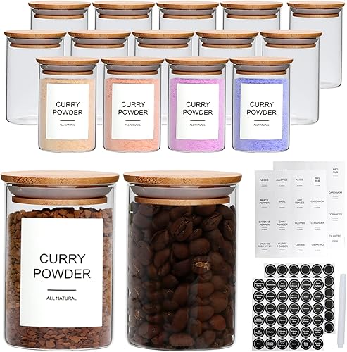 57 OZ Spice Jars16 Pack Glass Spice Jars with Labels and ChalkSeasoning Containers for SpiceSugarSaltCoffeeTea