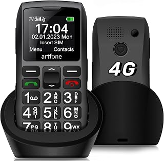 KELIN artfone 4G Teléfono Móvil para Personas Mayores con Botón Grande, Teléfono Basico para Ancianos 4g/LTE, con Función SOS, Volumen Alto, 1800 mAh con Base de Carga, Un Solo SIM, Linterna (Negro)