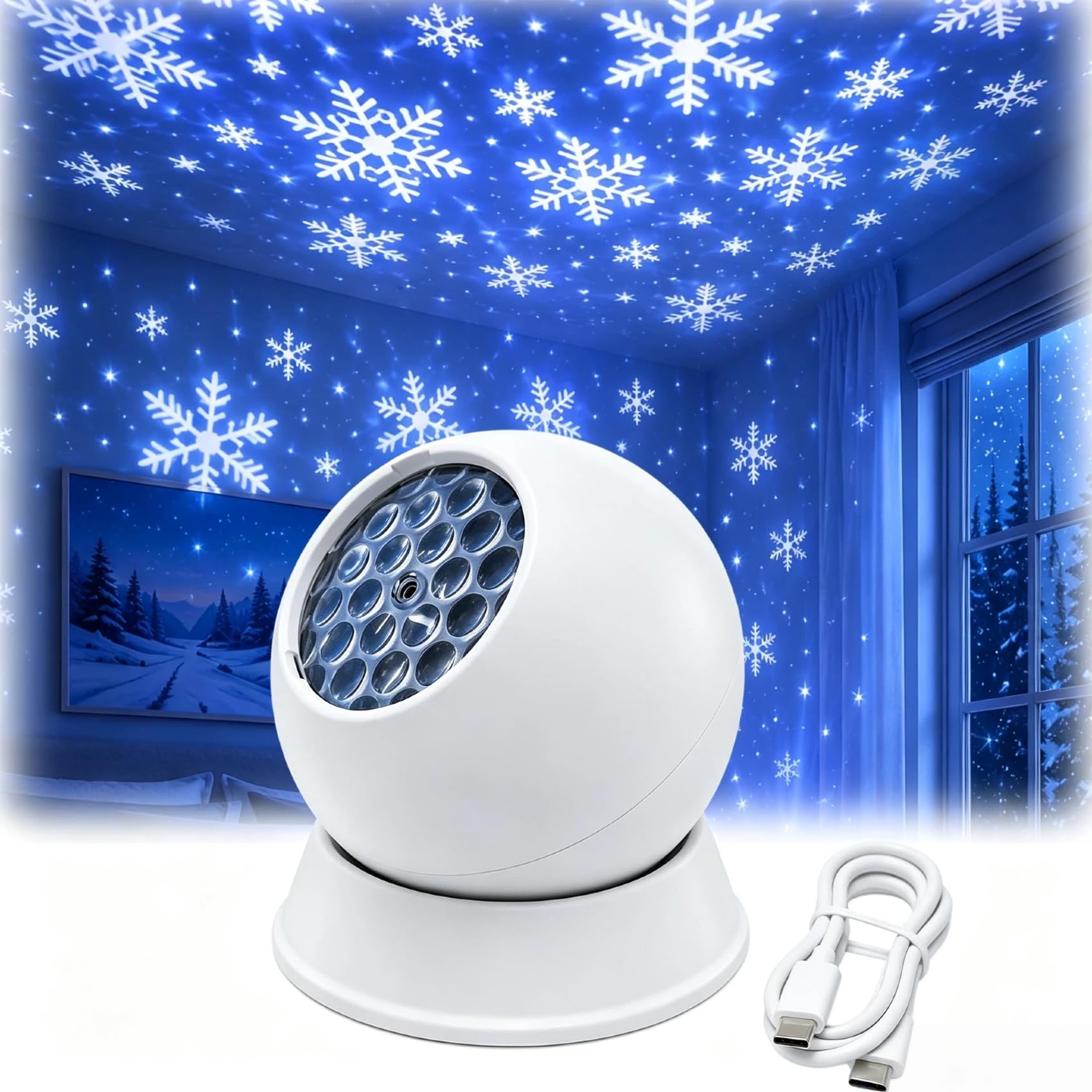 360° Dynamic Rotating LED Ocean Wave Night Projector Light (Snowflakes)