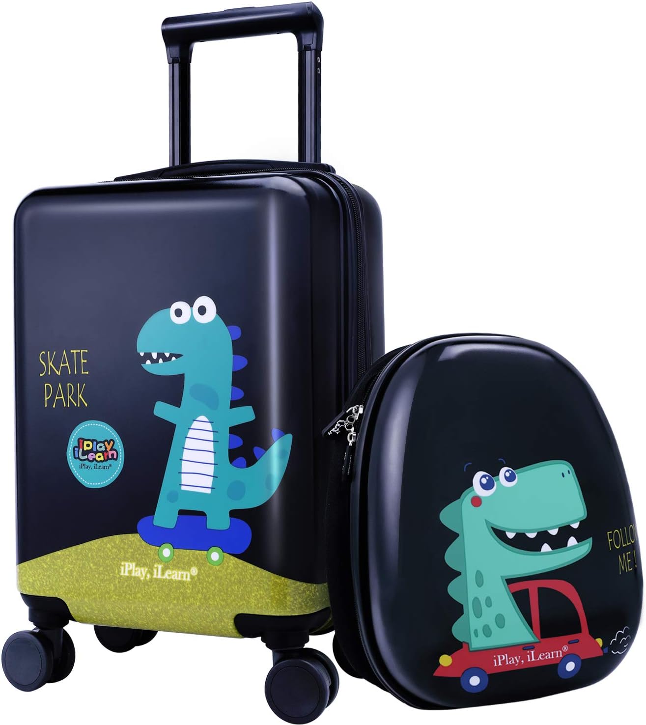 18"Kids Dinosaur Luggage, Hard Shell Travel Carry On Suitcase for Boys Children