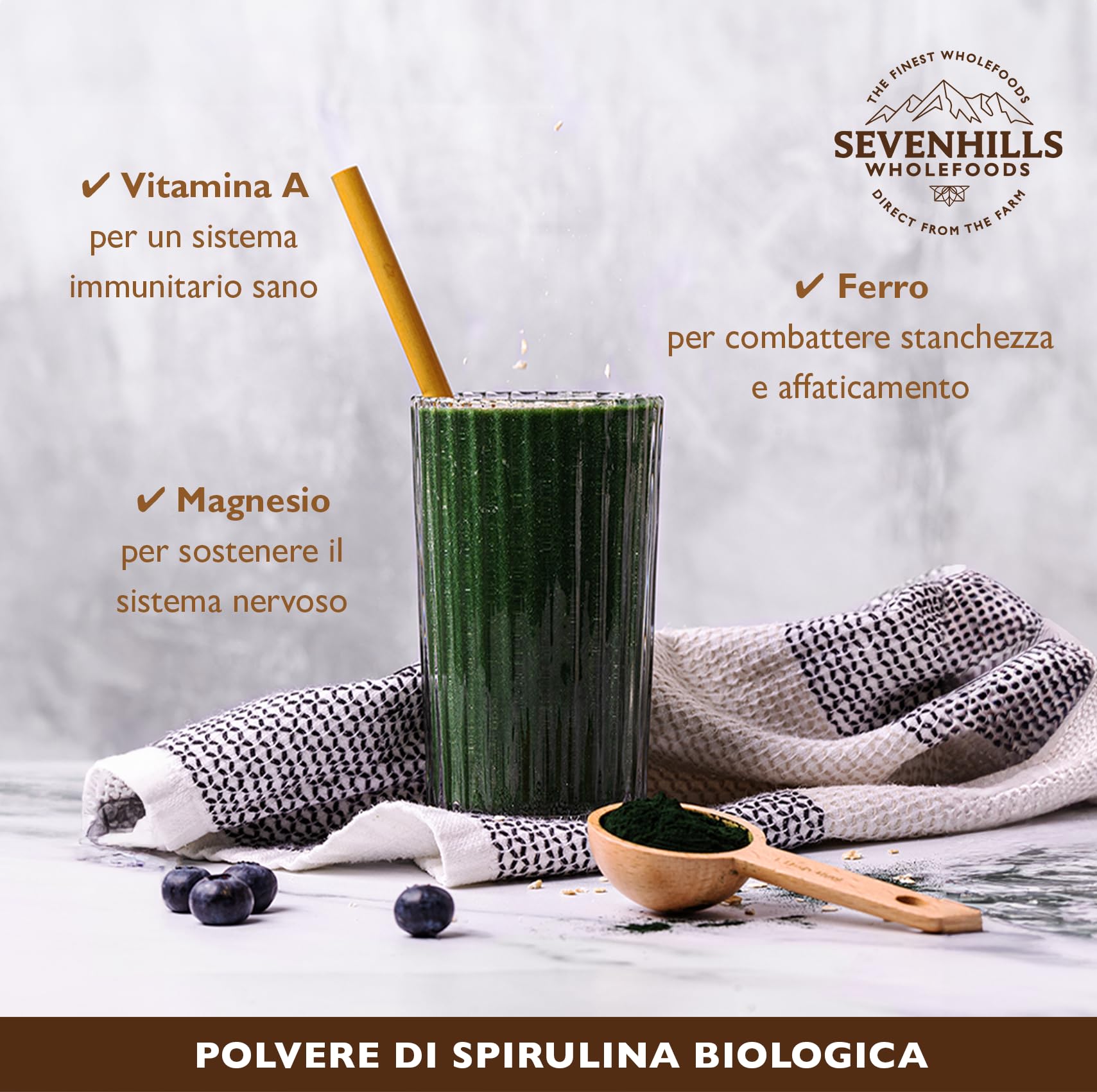 Sevenhills Wholefoods Polvere Di Spirulina Bio 500g | Ricca di nutrienti | 100% pura e naturale | Senza allergeni