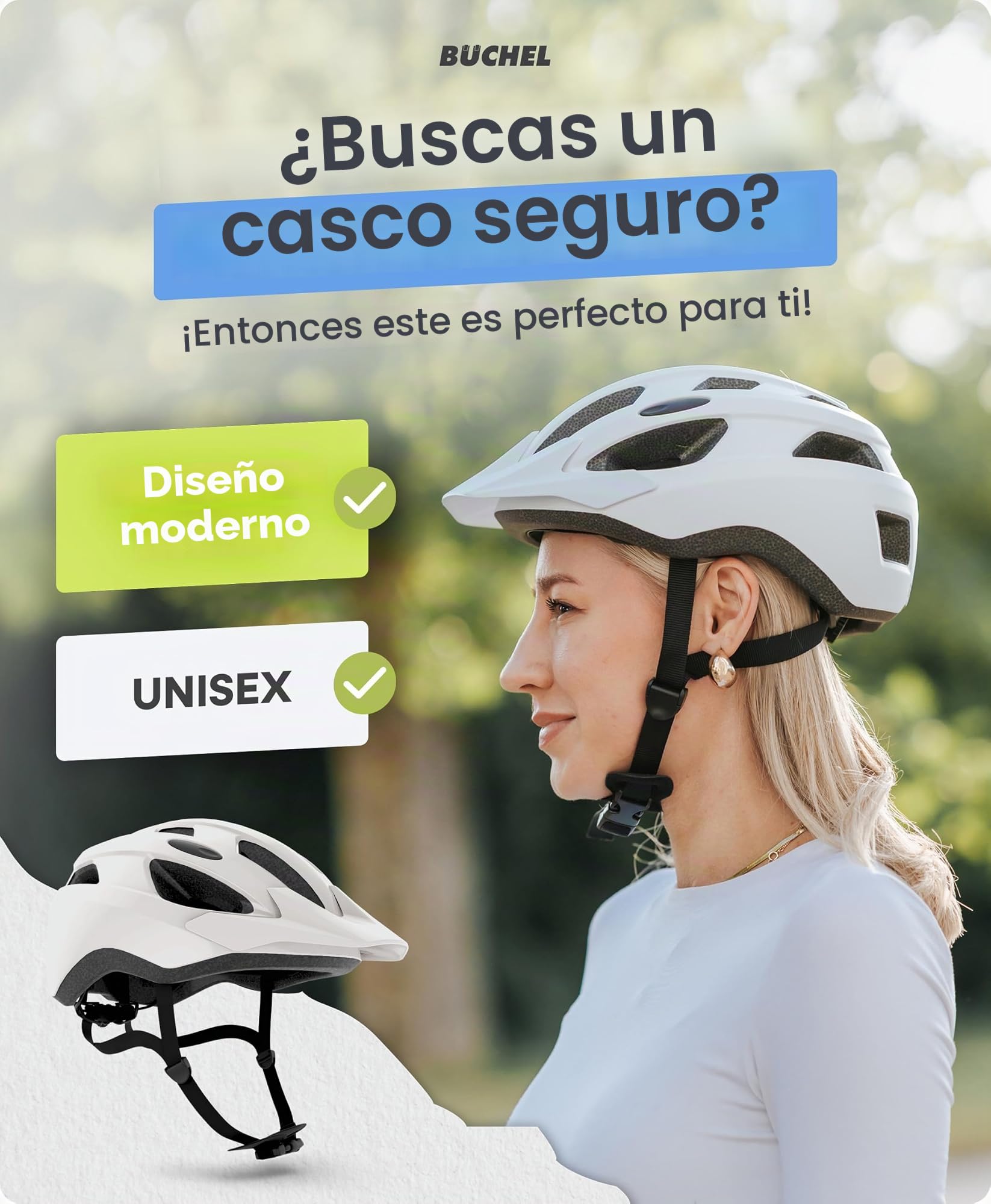 BÜCHEL Casco Bicicleta Adulto - Casco Bici con Tecnología In-Mould y Sistema CAM Lock para Hombre Mujer Niños - De Mentón Y Red Anti-Insectos Lavable - Capacete Bicicleta 52-57 cm y 58-61 cm