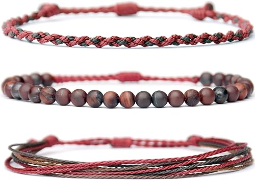 Miniatura 63 de Handmade Natural Stone Beaded Healing Bracelet Gift for Men Adjustable Rope String Bracelet