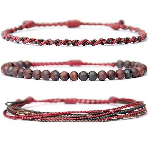 Miniatura 302 de Handmade Natural Stone Beaded Healing Bracelet Gift for Men Adjustable Rope String Bracelet (picasso jasper, Adjustable)