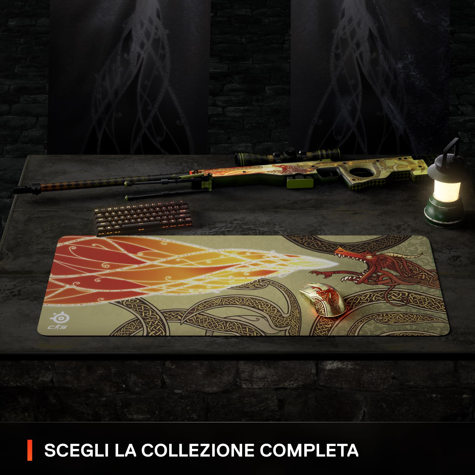 SteelSeries CS2 Dragon Lore Edition - Mouse da gaming wireless - Counter-Strike - 2,4GHz e Bluetooth - Sensore ottico TrueMove Air da 18K DPI - Batteria fino a 200 HR - 80M di clic garantiti
