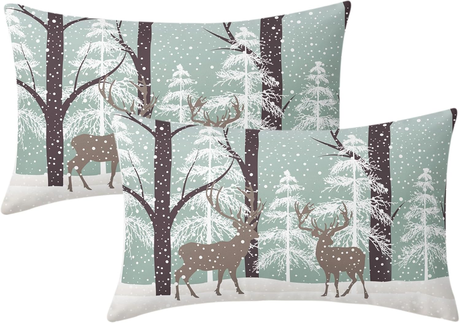 Winter Wildlife Deer Pillow Covers 12X20 Inch Christmas Reindeer Snowflake Tree