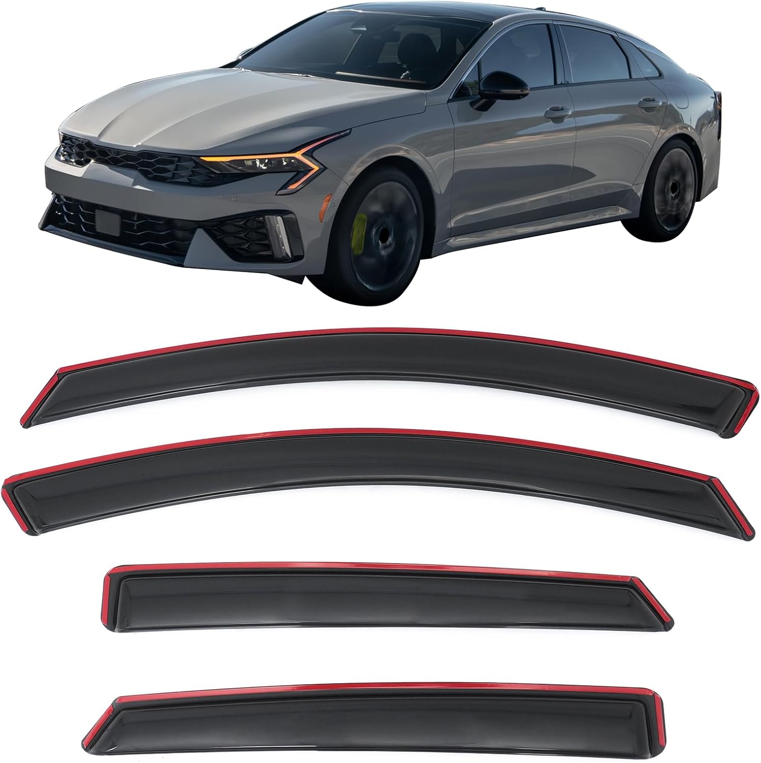 IKON MOTORSPORTS in Channel Window Visors Compatible with 2021-2026 Kia K5, Acrylic Black Rain Guards, Side Window Wind Deflectors 4PCS