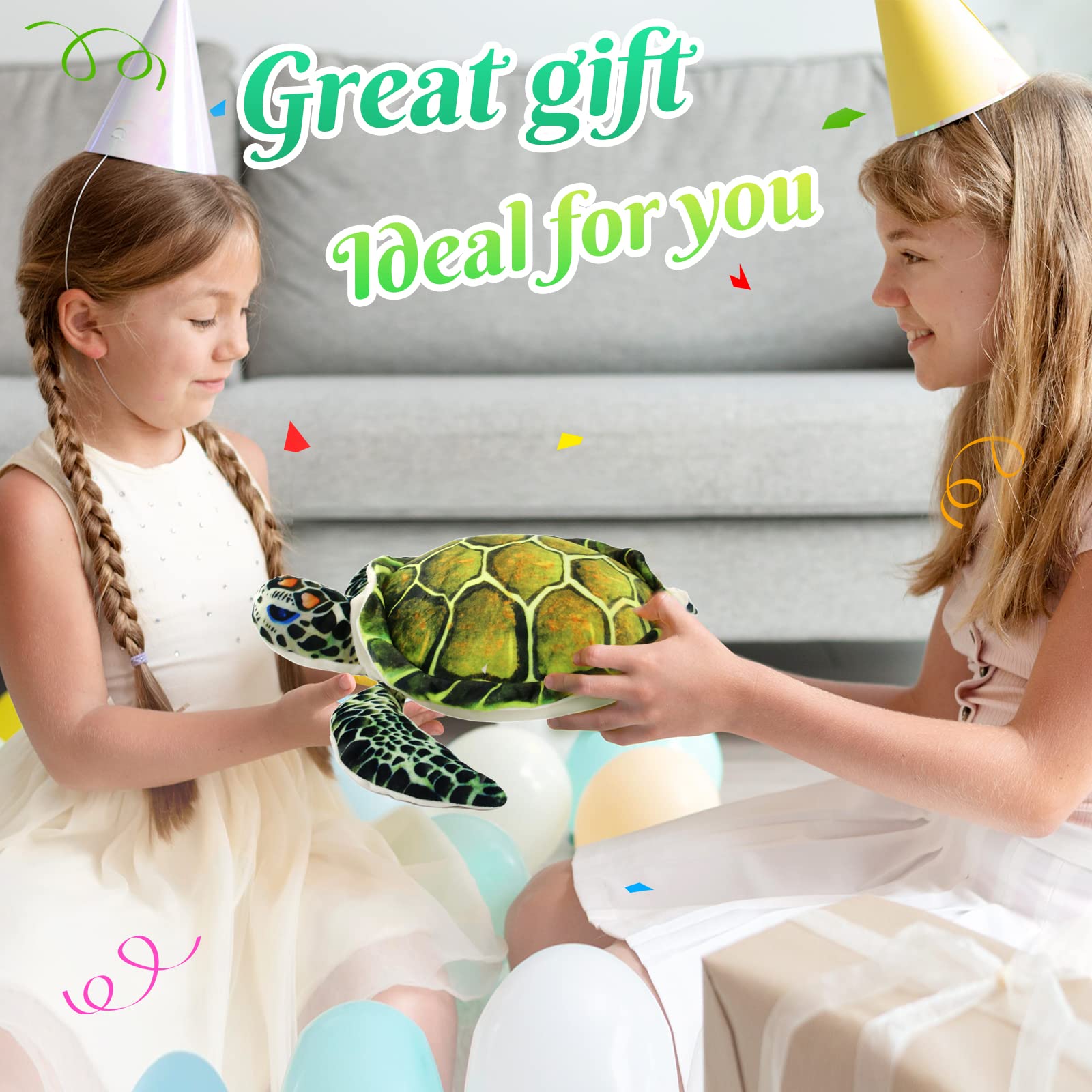 Athoinsu Realistic Stuffed Sea Turtle Soft Plush Toy Ocean Life Tortoise Throw Pillow Birthday for Toddler Kids, 18'' - Image 5