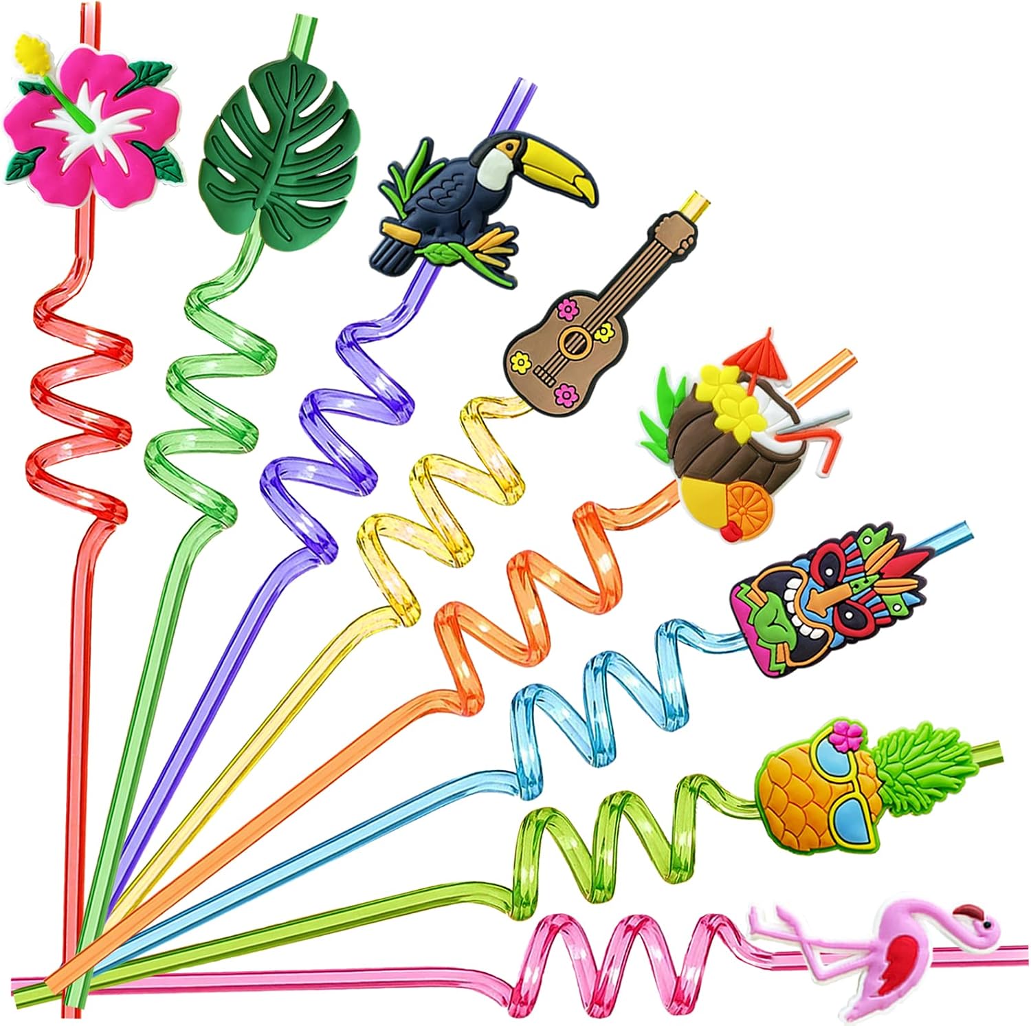 24 Pcs Hawaiian Luau Reusable Plastic Party Drinking Straws