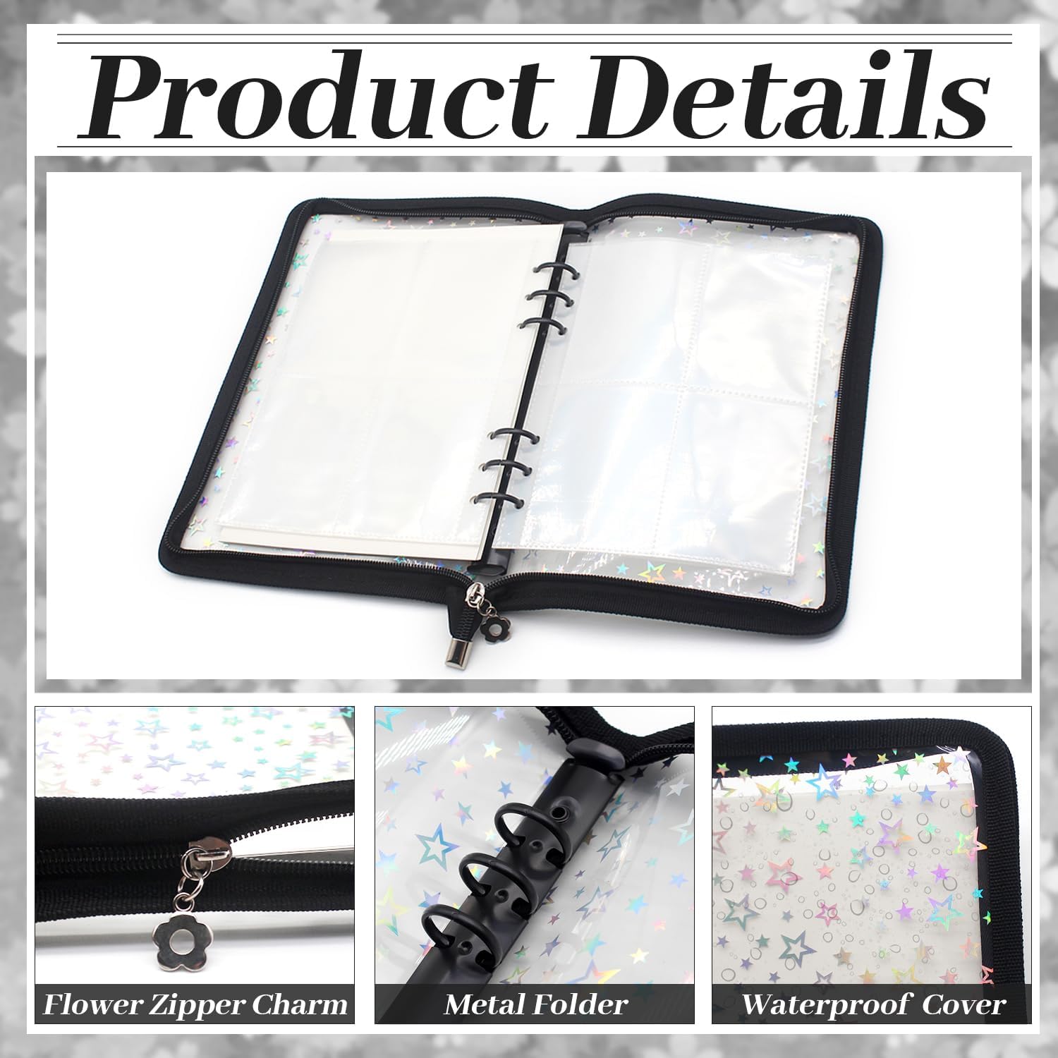 Zooyinfy A5 Sticker Organizer Binder with Pocket Pages and Reusable Sticker Paper, Waterproof PVC Sticker Storage Book, Double-Sided Sticker Storage Organizer（Black）