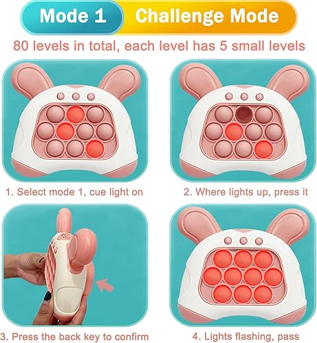 Miniatura 4 de TOMFANCY Consola de juegos Pop Quick Push Light Up Handheld Puzzle Fidget Toys con sonido Press Popping Toy Regalo de cumpleaños para niños a partir