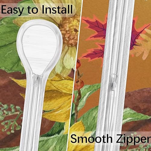 Miniatura 3 de Thanksgiving Pumpkin Maple Round Outdoor Tablecloth with Umbrella Hole and Zipper,Fall Autumn Sunflower Fitted Tablecloth Elastic Edge Patio Table