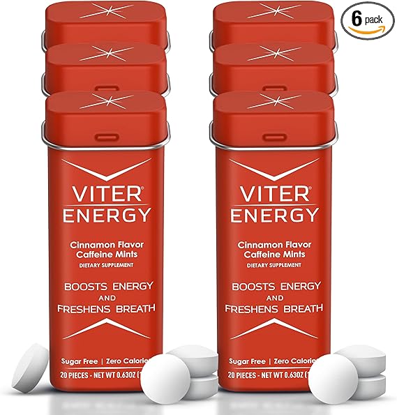 Viter Energy Caffeine Mints (120 Pieces) - 40mg Caffeine, Sugar Free, Vegan, B Vitamins Complex, Energy Supplement Caffeine Pills (Cinnamon, 6 Pack)