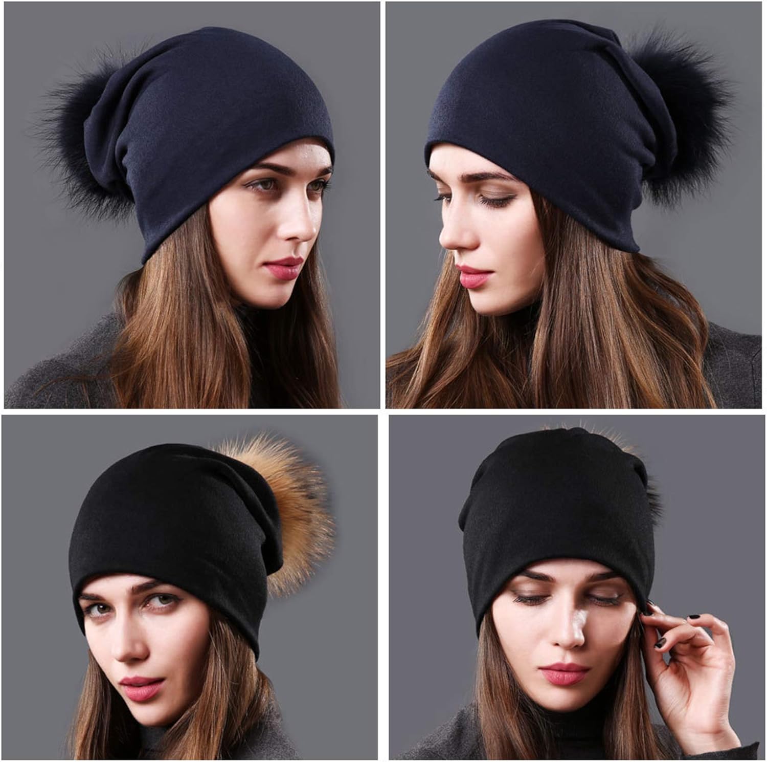 xsby レディース ニットビーニー スキーハット ファーポンポン付き US サイズ: One Size カラー: ブラック