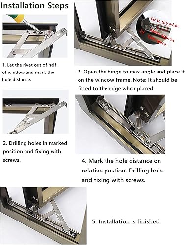 Vista 14 de Bisagras para ventana abatible, bisagras de fricción de acero inoxidable de 12 pulgadas, 2 piezas