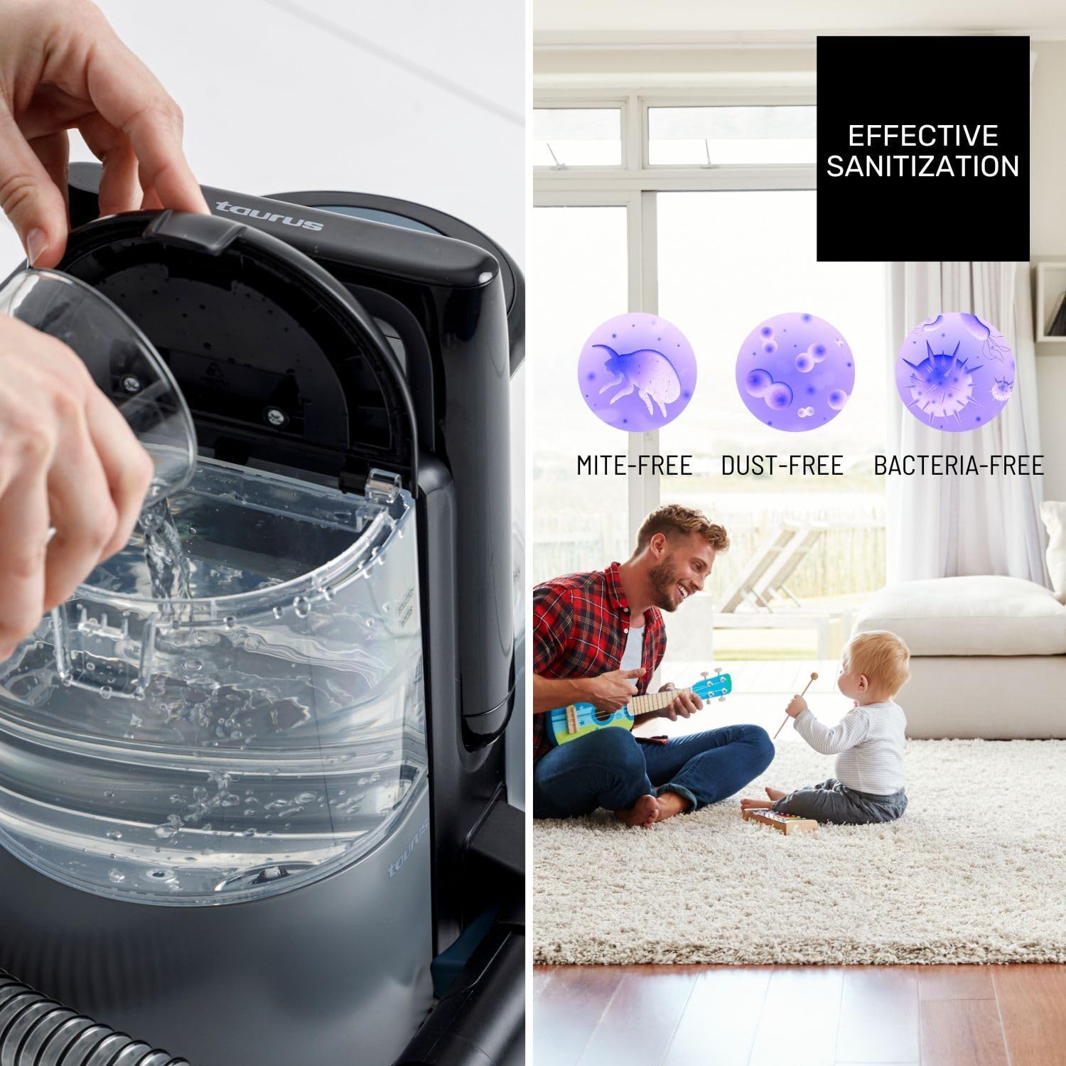 Taurus - Aspirador de tapicerías Textile Care Hygienic SPCL400 | 400 W | 10.000 Pa de succión | 3 en 1: Pulveriza, Limpia y aspira Aspira sólidos y líquidos | Accesorios incluidos