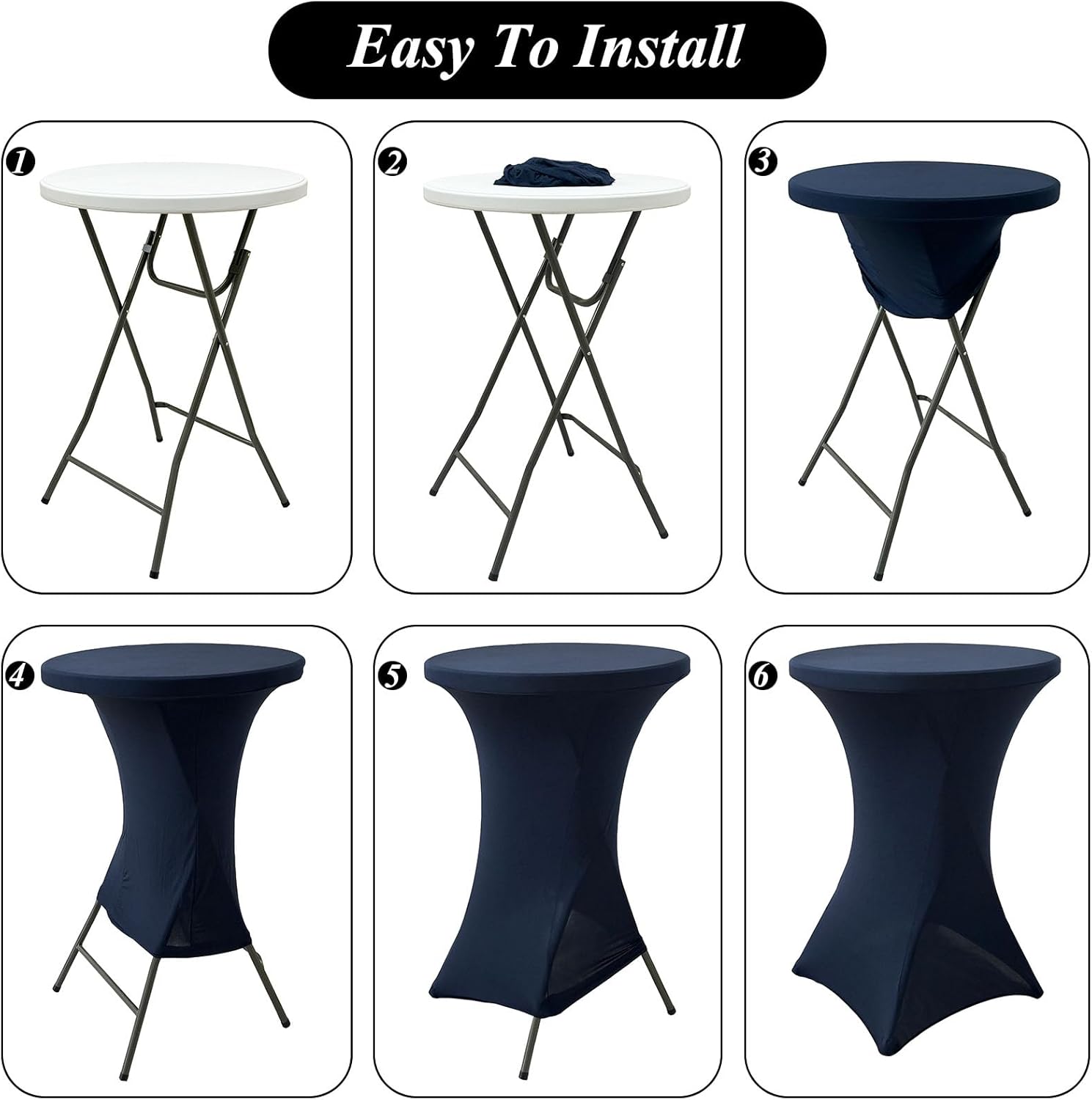 4Pack Navy Blue Cocktail Table Cover 32x43 Inch Fitted Stretch Cocktail Tablecloth for Round Table Top Cover High Top TableCloths for Party Bar Pub Wedding