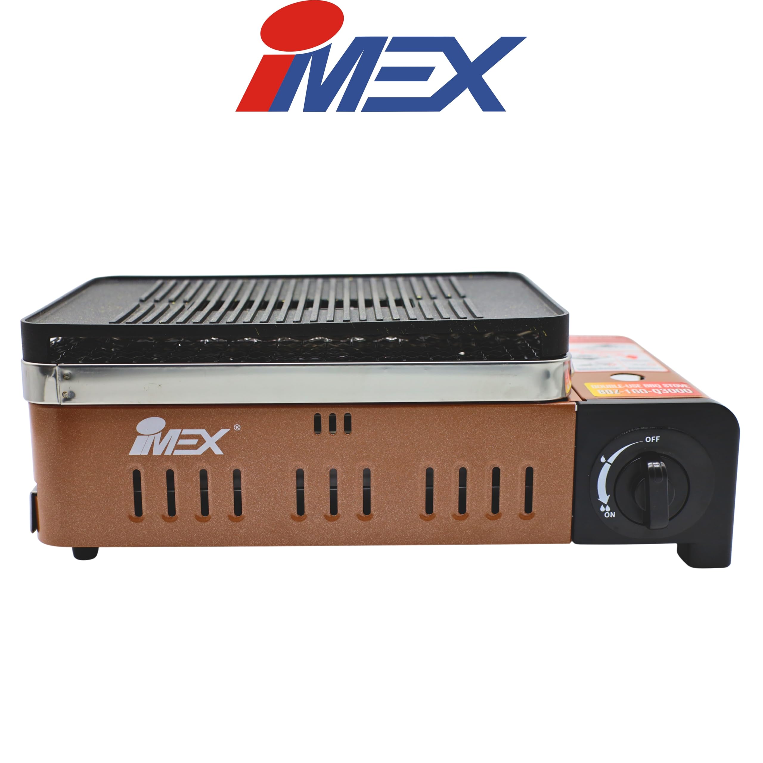 IMEX Camping Gasgrill – Reisegrill mit Transporttasche, Tragbarer BBQ Tischgrill für Butangas, Ideal für Reisen, Camping & Outdoor Barbecue BDZ-Q3000