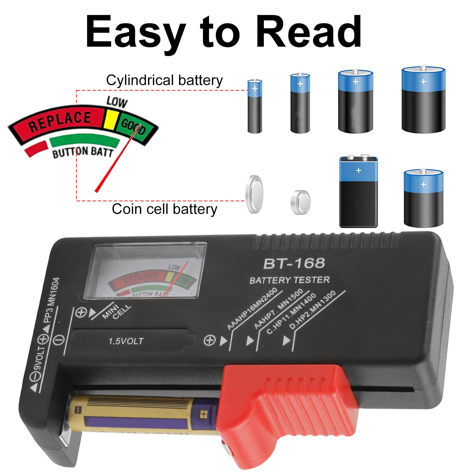 Testeur De Batterie Multi Taille Digital, Lecteur Précis Piles AA AAA C D 9 V Bouton 1,5 V, Contrôleur D'énergie Maison Atelier Professionnel, Appareil Vérification Puissance