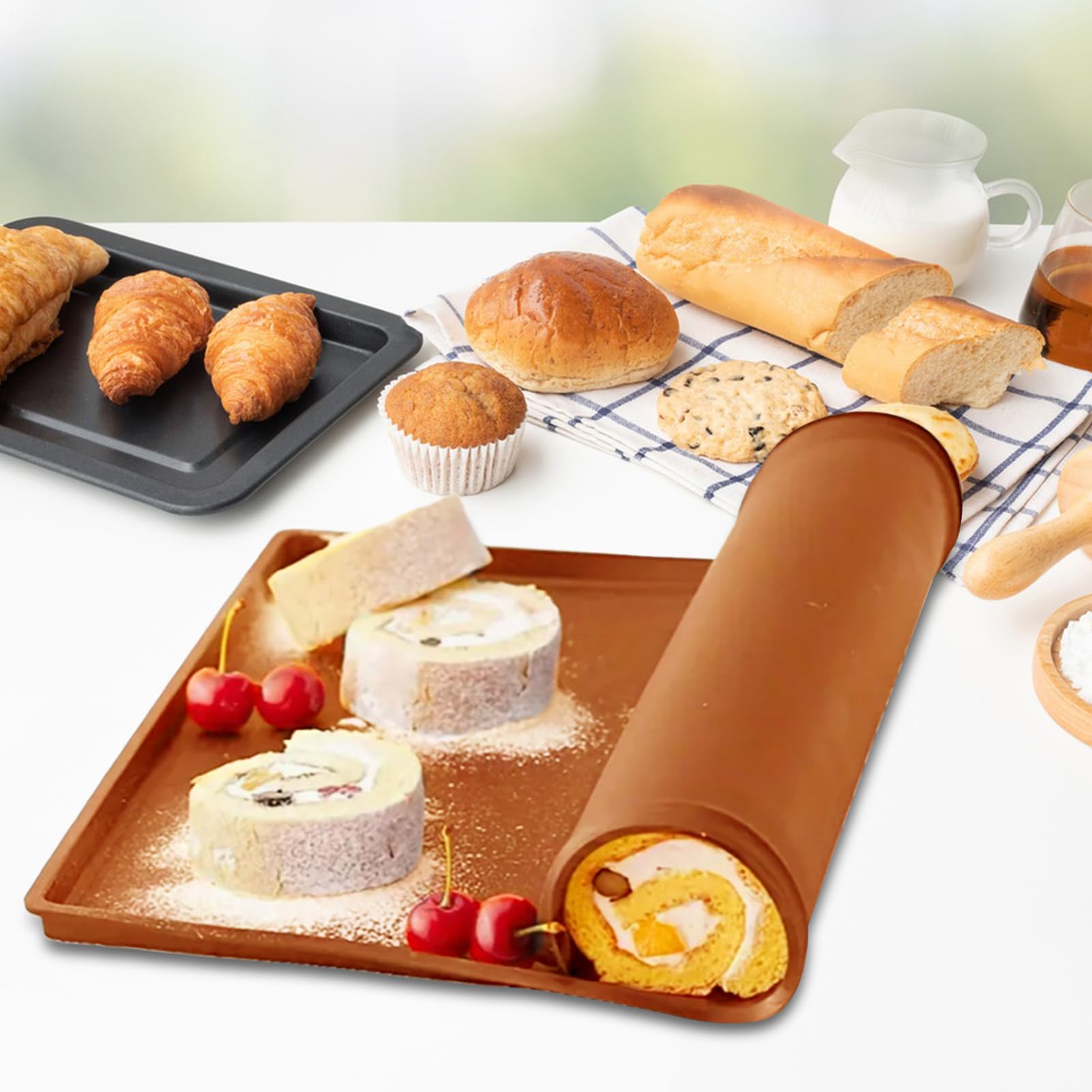 Placa reutilizable antiadherente fácil de limpiar para amigos de la familia, colegas, galletas, pasteles, postre | Bandeja para hornear de silicona anticalor reutilizables para hornear con diseño sin
