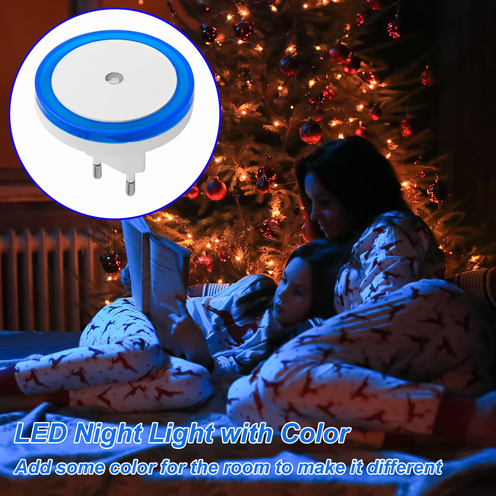 KINUR Luz Nocturna Azul, Paquete De 2 Luces LED De Noche Enchufables A