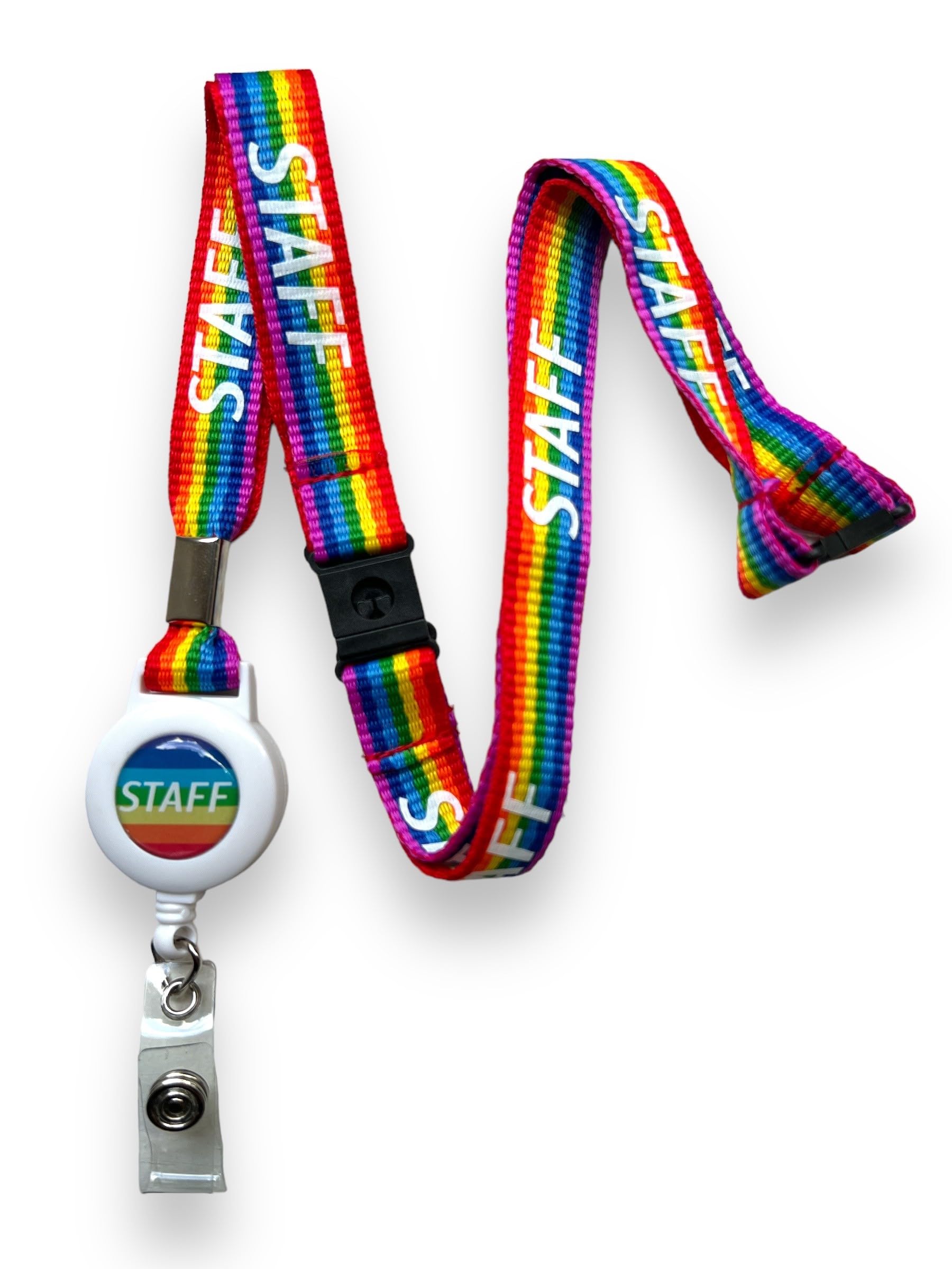 15mm Staff Rainbow Badge Reel Lanyard with 3 Point Safety Breakaway (2)