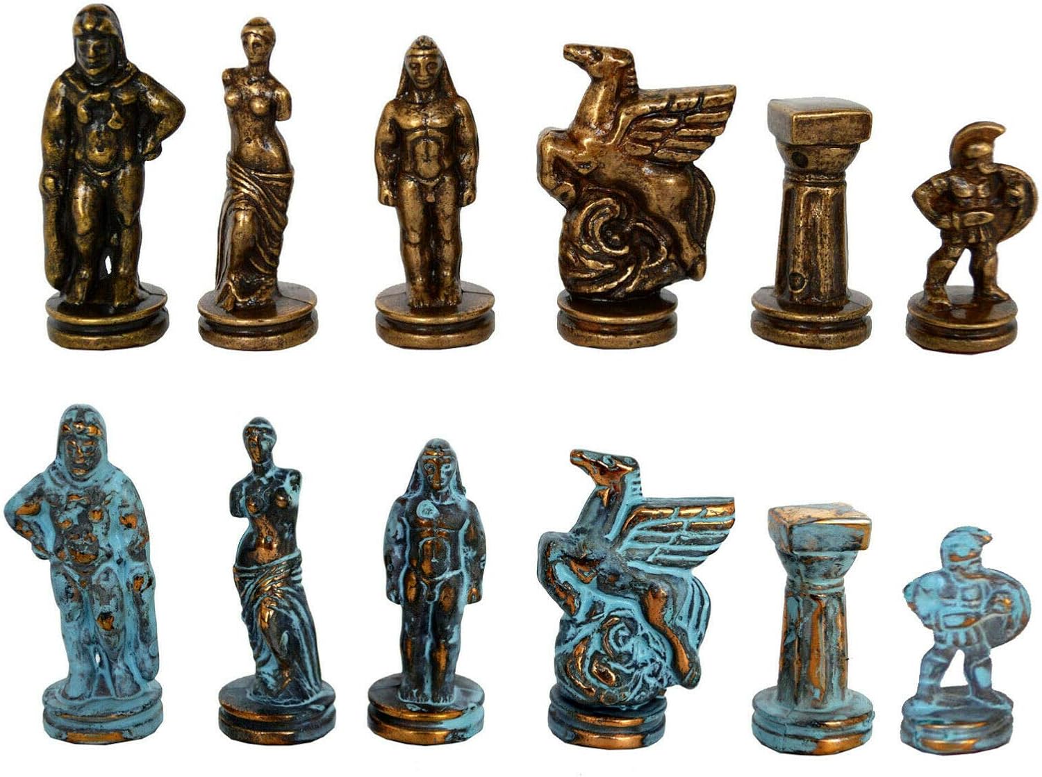 Manopoulos Spartan Warriors Small Chess Set - Blue&Copper - Without Chess Board