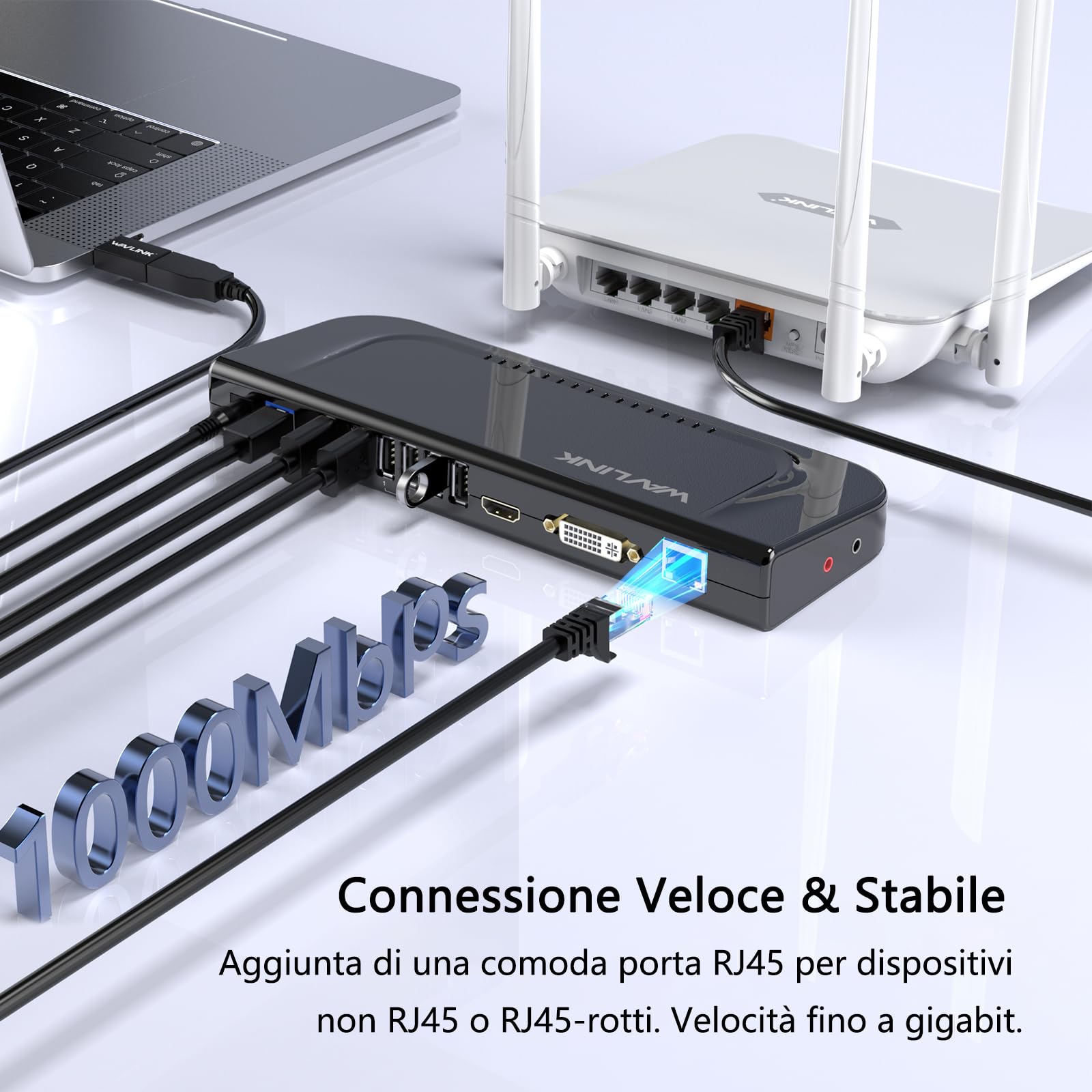 Wavlink 13-in-1 USB C Docking Station, Compatible with New MacBook Neo, Supporto Dual Display, con HDMI DVI VGA, Thunderbolt 3/4, Gigabit Ethernet, Audio, USB 3.0/2.0, per Windows e Mac OS