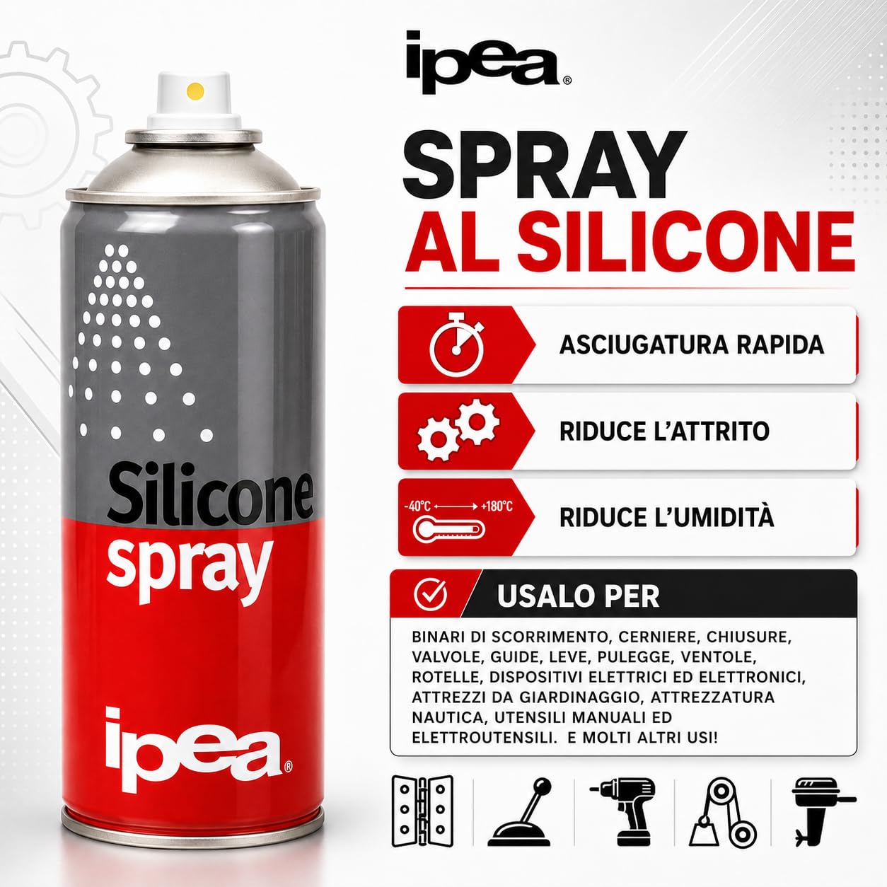 IPEA 2x Spray al Silicone Lubrificante, Protettivo, Antiadesivo 400 ml [800ml totali] - Bomboletta Spray Multiuso Incolore per Metallo, Gomma, Plastica, Legno, Tessuti - Per Elettrodomestici