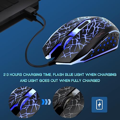 Miniatura 3 de VEGCOO C12 Ratones de mouse inalámbricos recargables para juegos, mouse inalámbrico con clic silencioso, 7 botones inteligentes, ratones de mouse