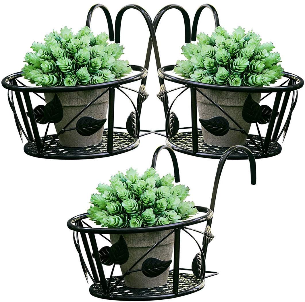 Ezzu Crafts Alloy Steel Over The Rail Fence Flower Planters Holder Balcony Art Hanging Baskets (Black, Standard) - Set of 3 (B0822WCXZB) Amazon Price History, Amazon Price Tracker