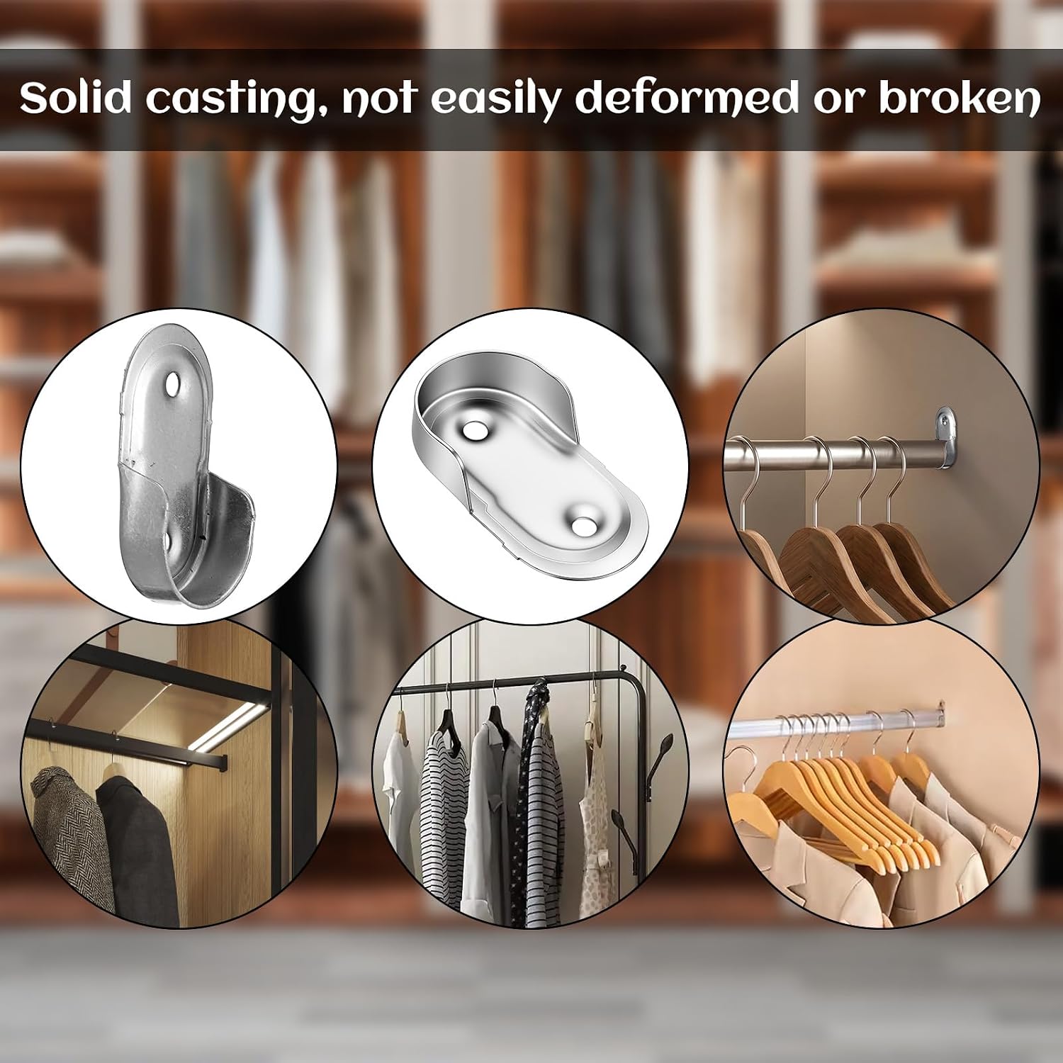4Pcs Closet Rod Hanger, Stainless Steel Closet Rod Holders
