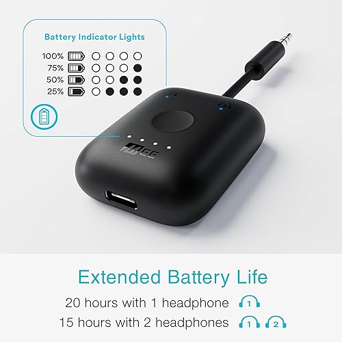 Miniatura 7 de MEE audio Connect Air (2 PAQUETE) adaptador de transmisor de audio Bluetooth inalámbrico para vuelos con hasta 2 AirPods/otros auriculares; Funciona