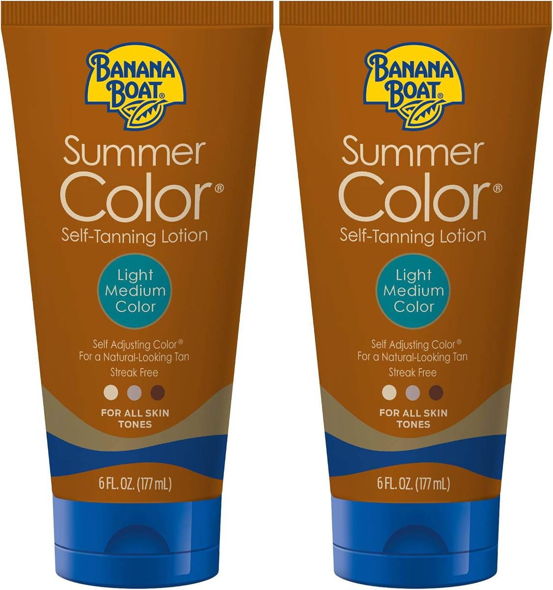 Summer Color Self Tanning Lotion | Light Medium Color for All Skin Tones, Self Tanner Lotion, Sunless Tanning Lotion, Banana Boat Self Tanner, 6oz each Twin Pack